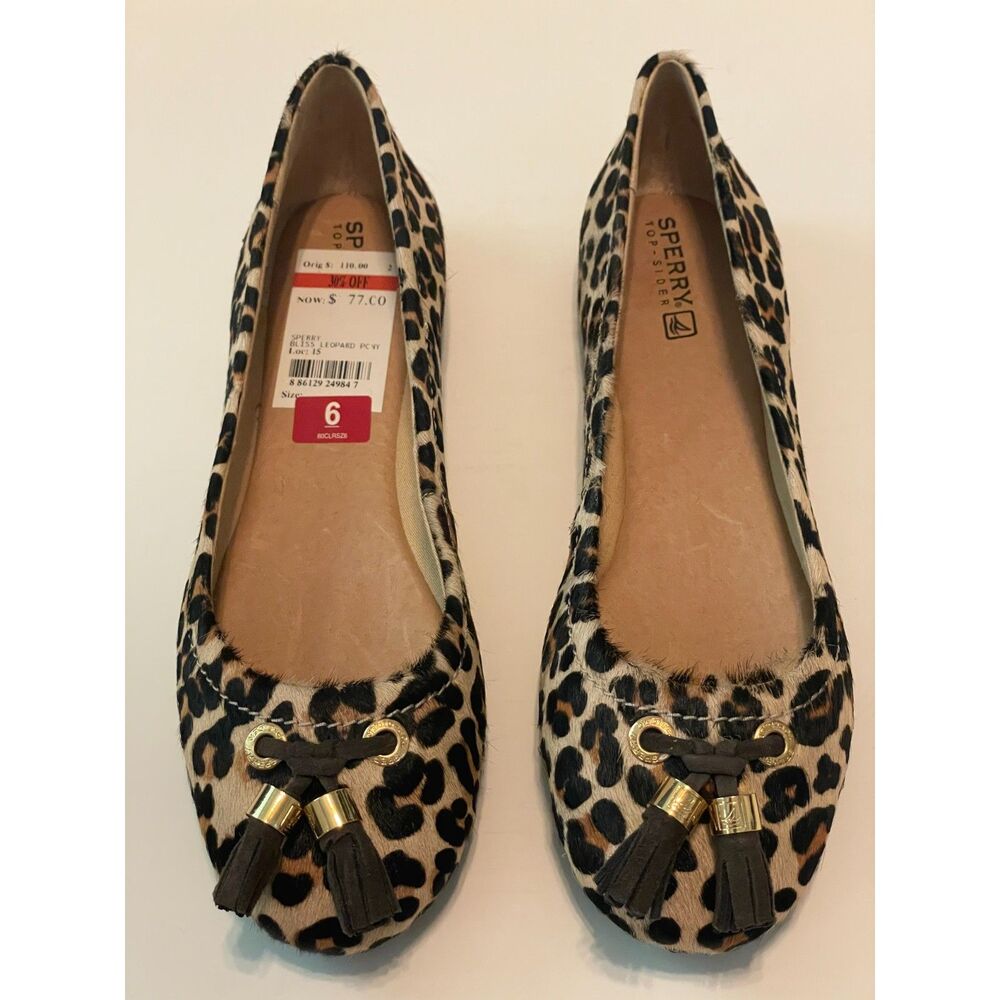Sperry Women's Ballet Flat Bliss Leopard Print Pony Hair Tassel Size 6M New